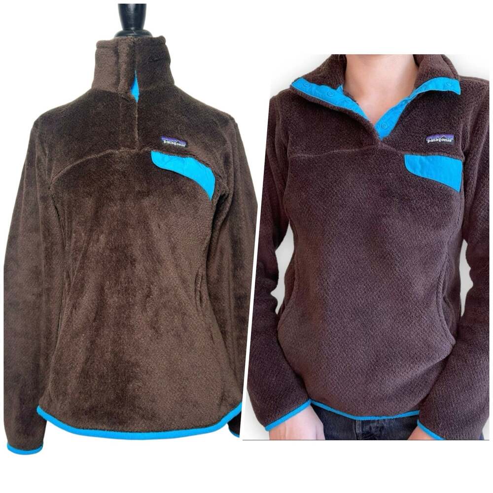 Patagonia | Women | Re-Tool Snap-T Dark Brown Blue Trim Fleece Pullover | Medium